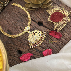 Vriksham Attigai Diamond Neckpiece-White Red Green-G18861