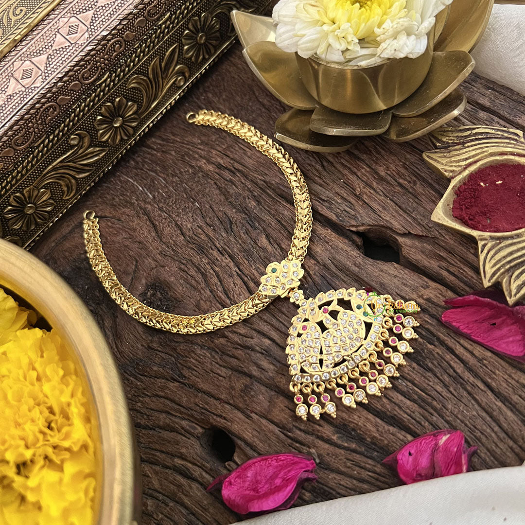 Vriksham Attigai Diamond Neckpiece-White Red Green-G18861