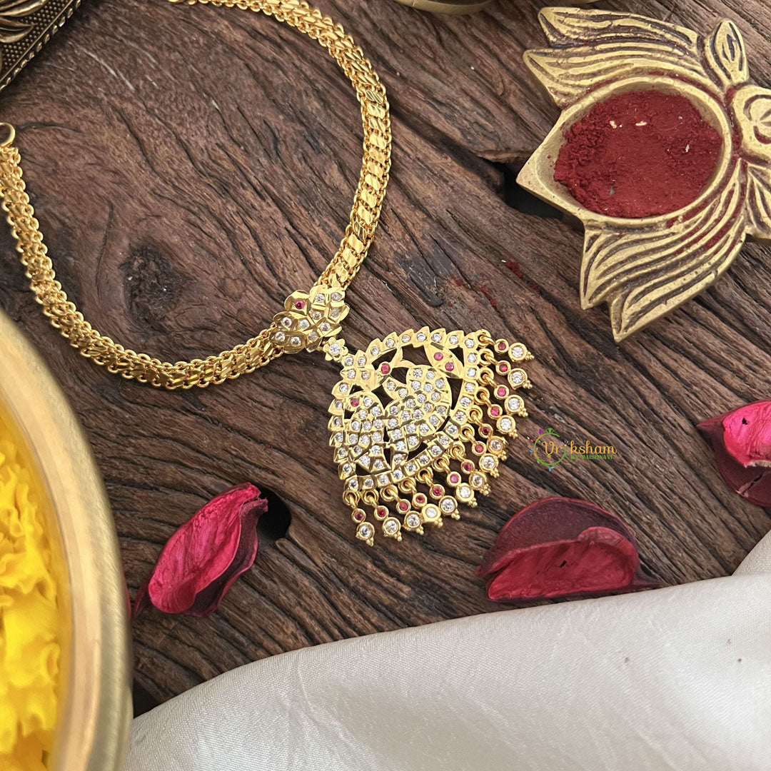 Vriksham Attigai Diamond Neckpiece-White Red-G18860