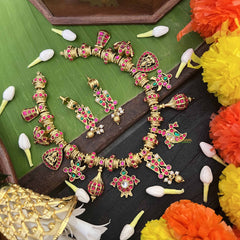 Vriksham Thiruman With Shank Kundan Jadau Gold Bead Drops & Pearls Choker Neckpiece-J4004