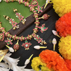 Vriksham Thiruman With Shank Kundan Jadau Gold Bead Drops & Pearls Choker Neckpiece-J4004