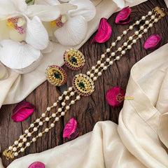 Gold look alike Pearl High Neck Choker-Leaf Branch-G4034