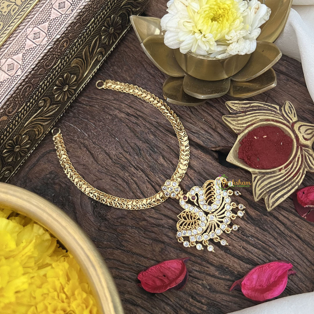 Vriksham Impon Panchaloha Attigai Neckpiece-White-Stone Bead-G18879