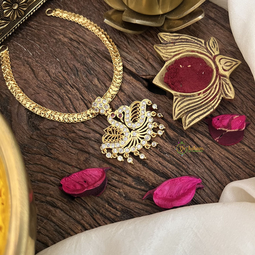 Vriksham Impon Panchaloha Attigai Neckpiece-White-Stone Bead-G18879