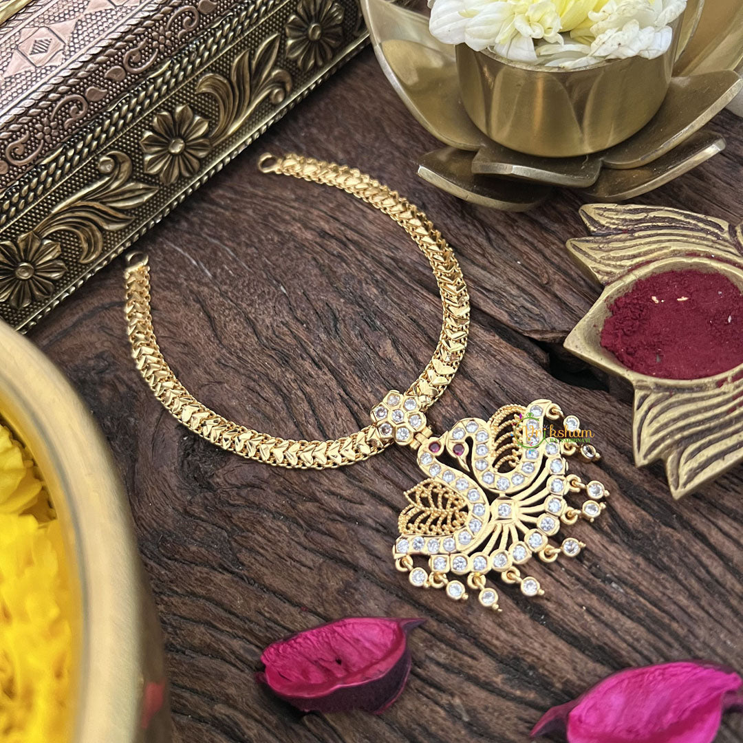 Vriksham Impon Panchaloha Attigai Neckpiece-White-Stone Bead-G18879