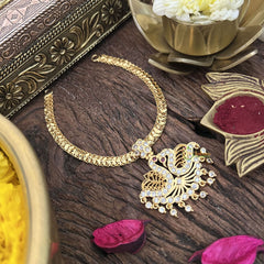 Vriksham Impon Panchaloha Attigai Neckpiece-White-Stone Bead-G18879