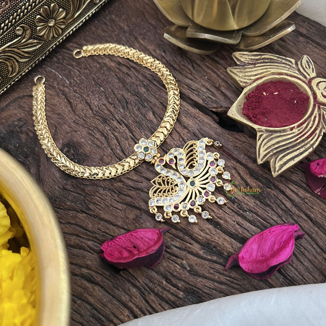Vriksham Impon Panchaloha Attigai Neckpiece-Green-Stone Bead-G18880
