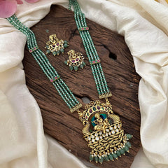 Designer Radha Krishna Pendant Layered Haram-Aqua Green Bead-Red Green-G13393