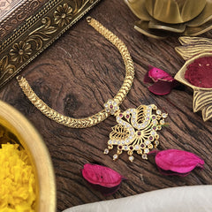Vriksham Impon Panchaloha Attigai Neckpiece-Red-Stone Bead-G18881