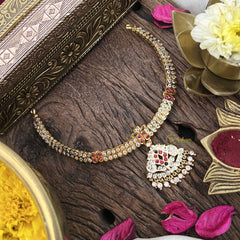 Vriksham Impon Panchaloha  Double Line Attigai Neckpiece-Stone Bead-G18882