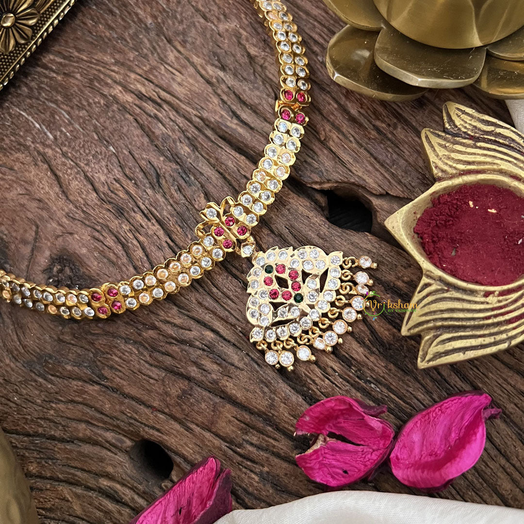 Vriksham Impon Panchaloha  Double Line Attigai Neckpiece-Stone Bead-G18882