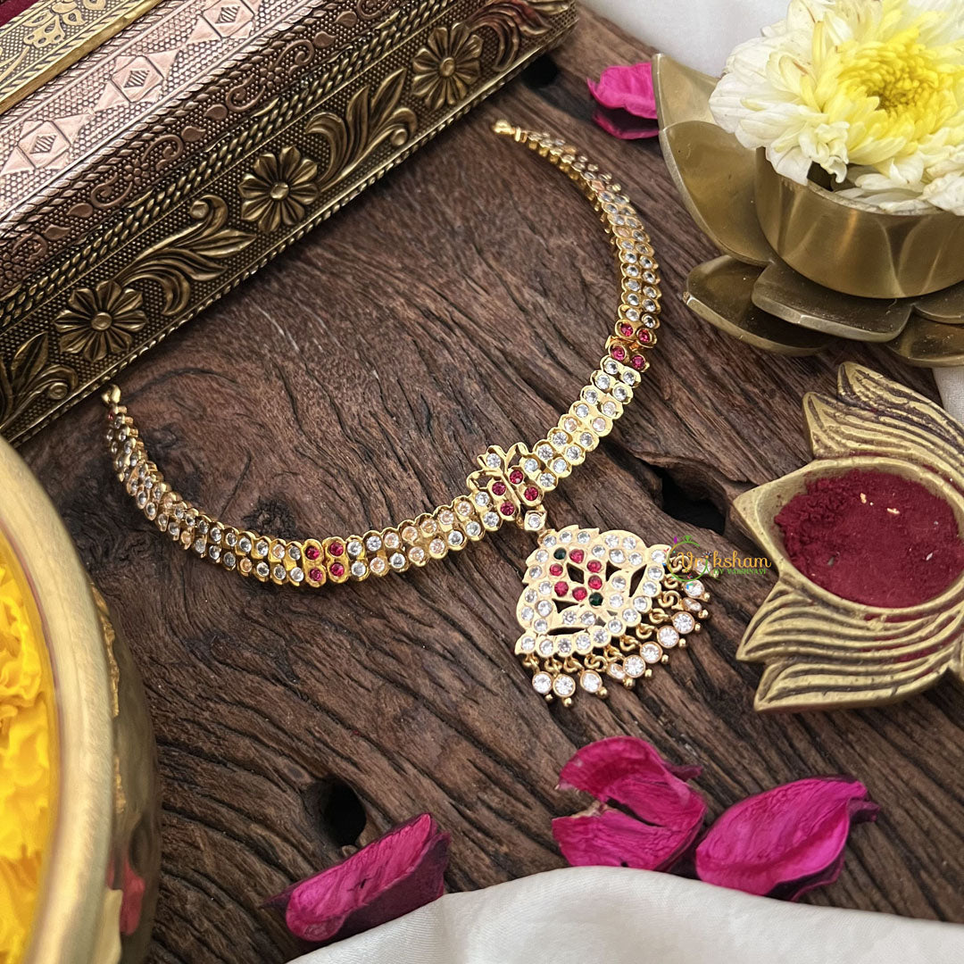 Vriksham Impon Panchaloha  Double Line Attigai Neckpiece-Stone Bead-G18882