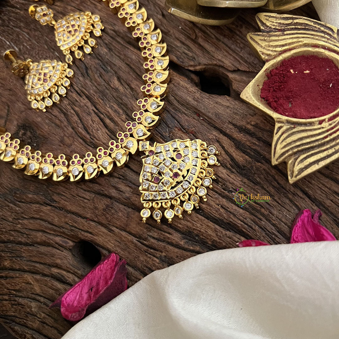 Vriksham Designer Temple Choker-Stone Bead-Red-G18885