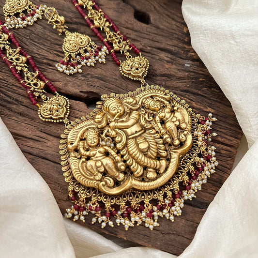 Premium Krishna with Gopikas Pendant Layered Haram-Maroon Bead-G13389