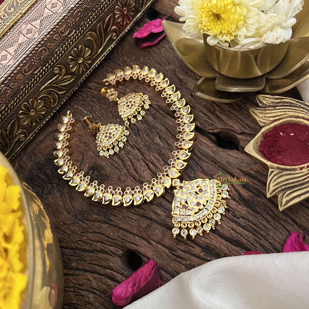 Vriksham Designer Temple Choker-Stone Bead-Red-G18885
