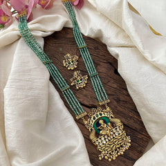 Designer Radha Krishna Pendant Layered Haram-Aqua Green Bead-Green-G13392