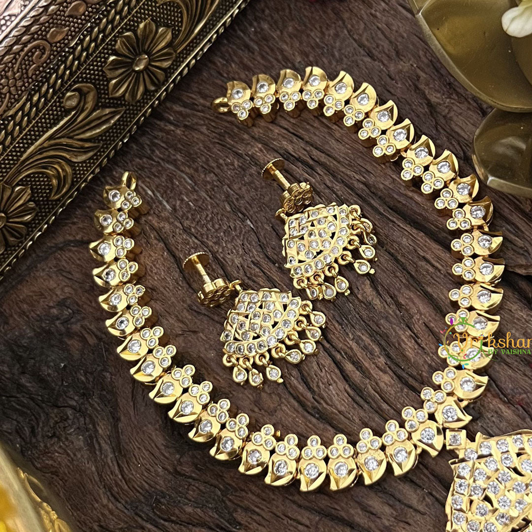 Vriksham Designer Temple Choker-Stone Bead-White-G18883
