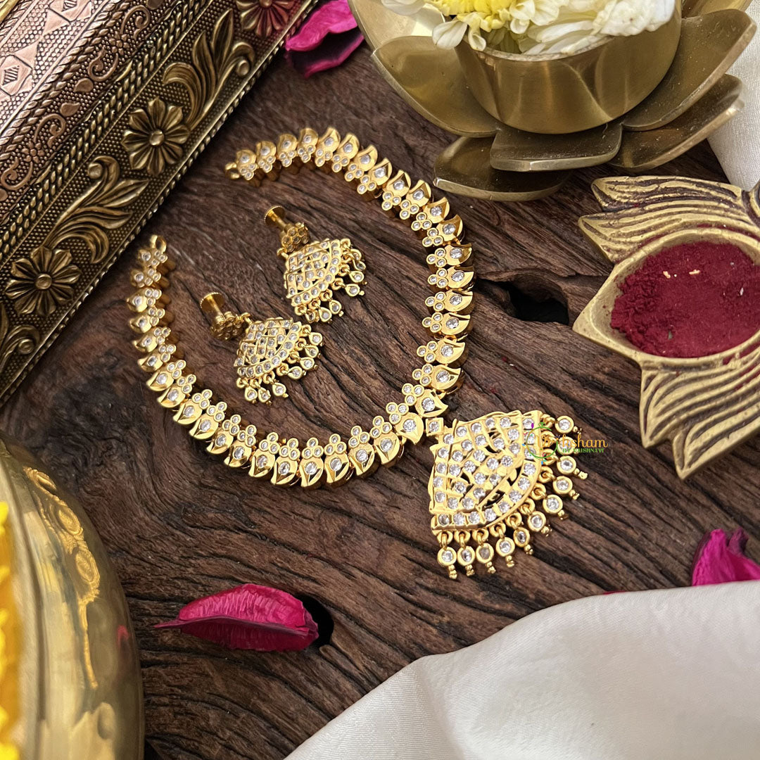 Vriksham Designer Temple Choker-Stone Bead-White-G18883