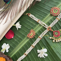 Vriksham Traditional Kemp Pearl Tikka With Chandran Suriyan-Red Green-G19650