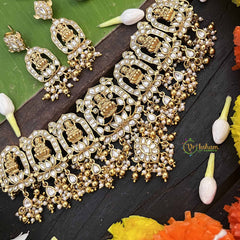Vriksham  Lotus Lakshmi Mahal Kundan Jadau Gold Bead & Pearls Choker Neckpiece-White-J4007