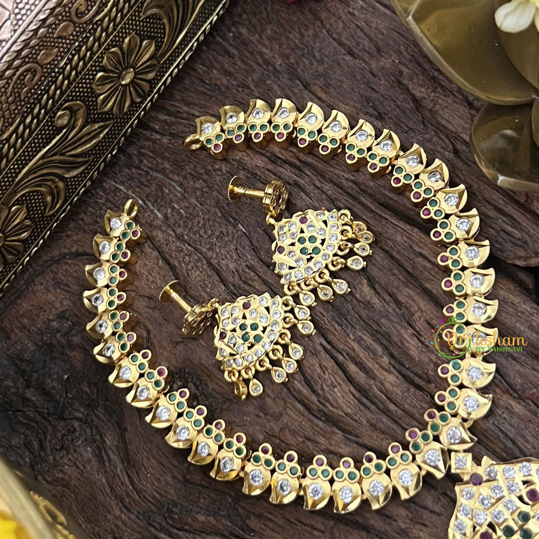 Vriksham Designer Temple Choker-Stone Bead-Green-G18884