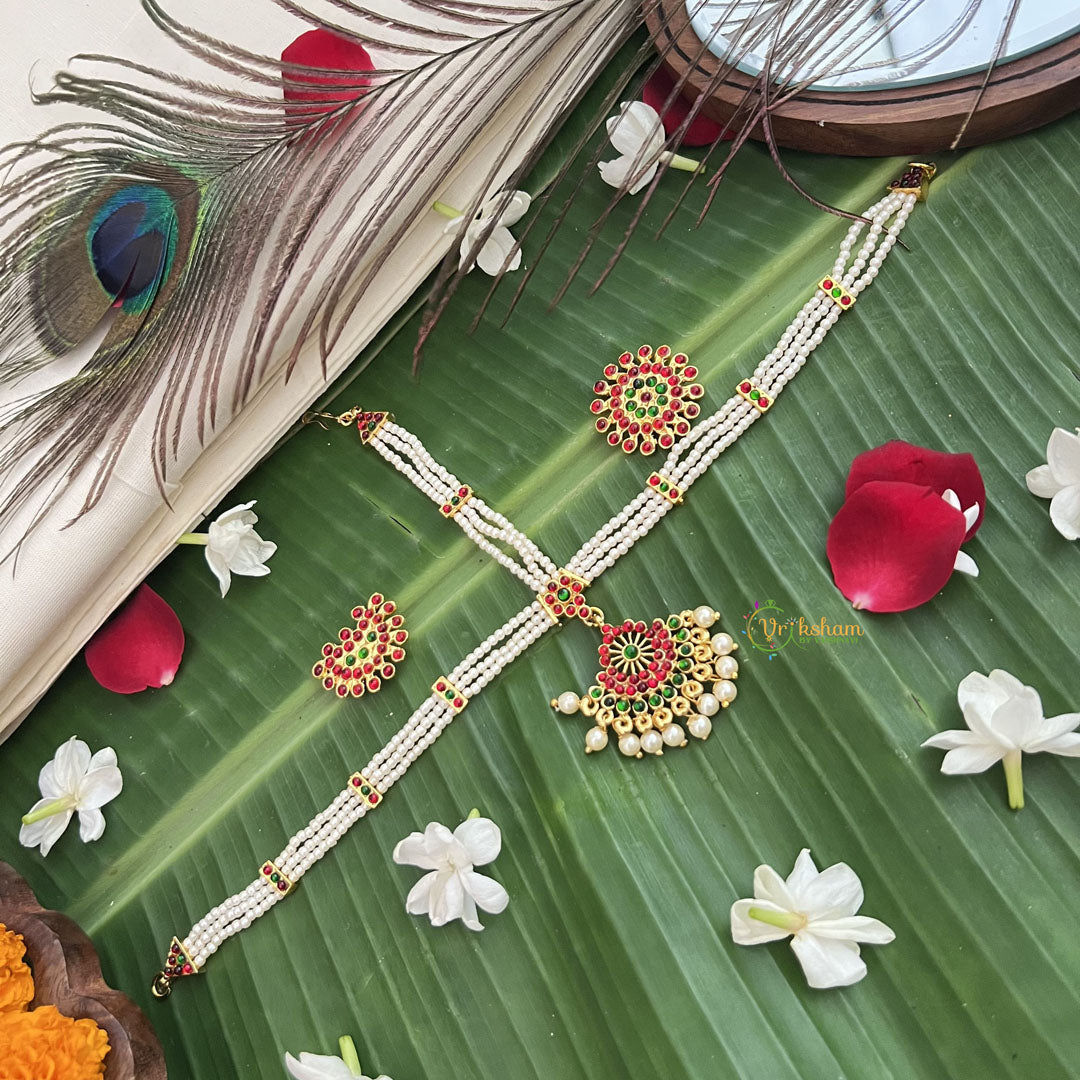 Vriksham Traditional Kemp Pearl Tikka With Chandran Suriyan-Red Green-G19650