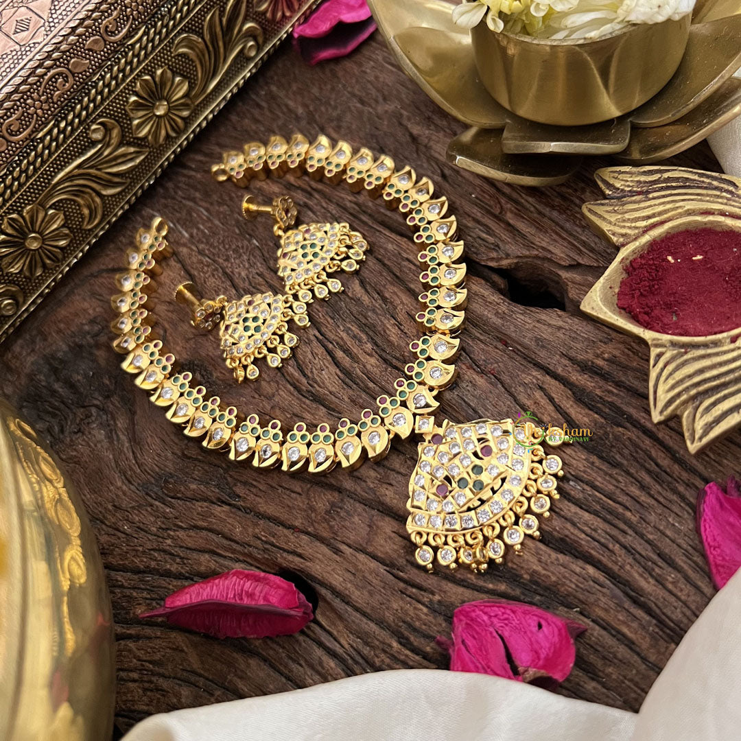 Vriksham Designer Temple Choker-Stone Bead-Green-G18884