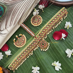 Vriksham Traditional Kemp Tikka With Chandran Suriyan-Red Green & White-Pearl-G19639