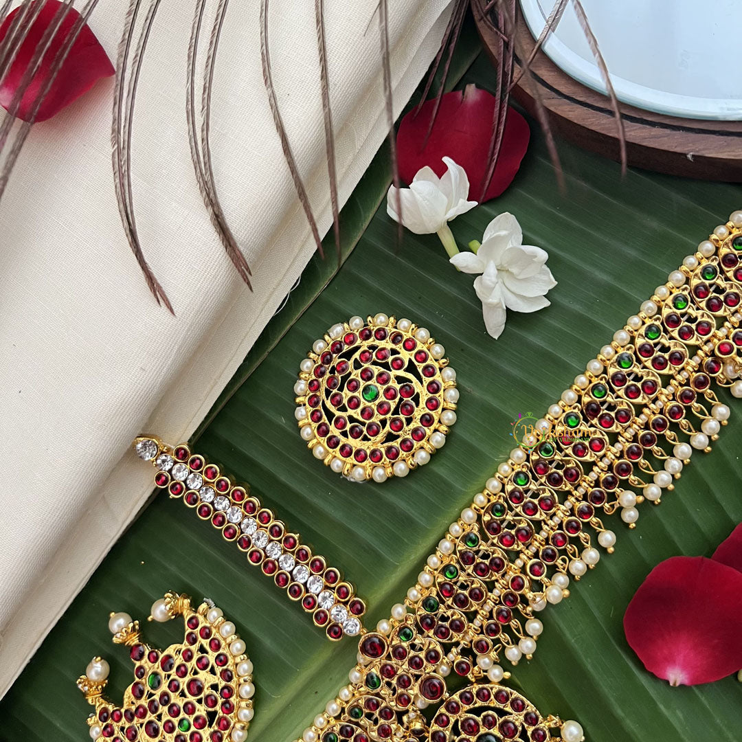 Vriksham Traditional Kemp Tikka With Chandran Suriyan-Red Green & White-Pearl-G19639