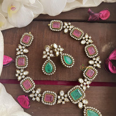 Pastel Pink & Green Victorian Diamond Short Neckpiece-Tilak-VV1804