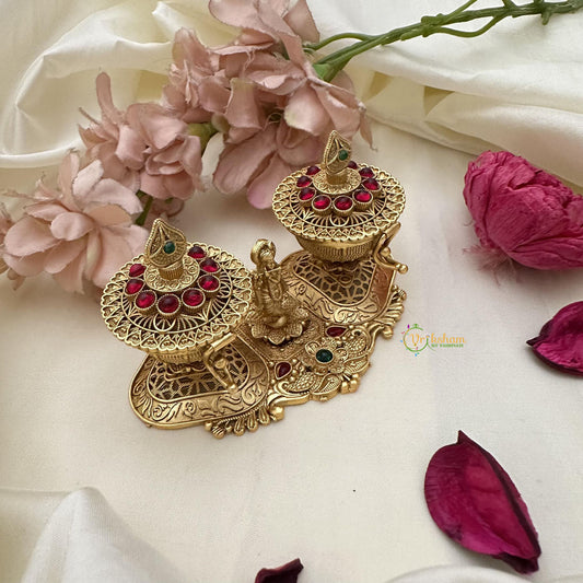 Intricate Gold Polish Shree Krishna Kumkum Box-G15213