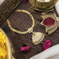 Vriksham Designer Gold Plated Neckpiece-Stone Bead-White-G18886