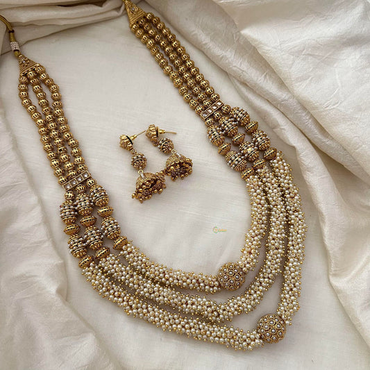 Royal Cluster Pearl 3 Layer Malai with Golden Beaded-G13380