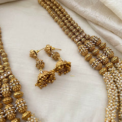 Royal Cluster Pearl 3 Layer Malai with Golden Beaded-G13380