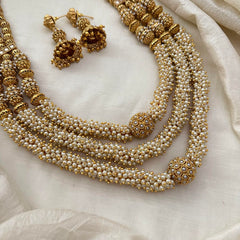 Royal Cluster Pearl 3 Layer Malai with Golden Beaded-G13380