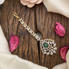 Vriksham AD Stone Maang Tikka-Tear Drop-Green-G16814