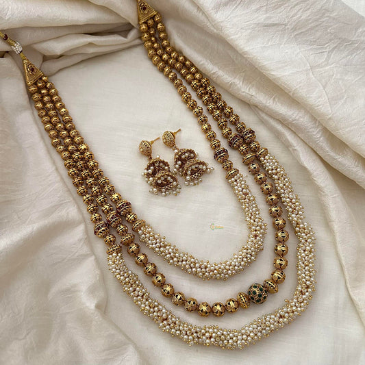 Premium Cluster Pearl Beaded 3 Layered Malai-G13374