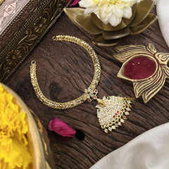 Vriksham Designer Gold Plated Neckpiece-Stone Bead-Green-G18887