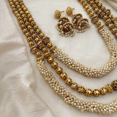 Premium Cluster Pearl Beaded 3 Layered Malai-G13374