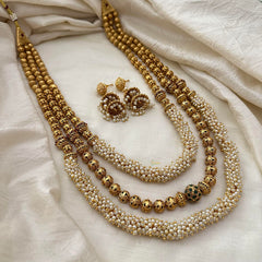 Premium Cluster Pearl Beaded 3 Layered Malai-G13374