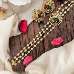 Gold look alike Pearl High Neck Choker-Peacock -Red Green-G4026