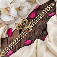 Gold look alike Pearl High Neck Choker-Peacock -Red Green-G4026