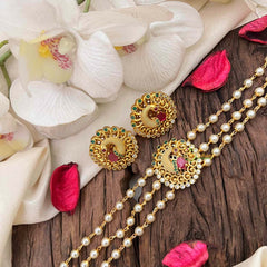 Vriksham Gold look alike Pearl High Neck Choker-Peacock Green Feathre-Right Side-G21788