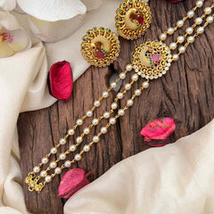 Vriksham Gold look alike Pearl High Neck Choker-Peacock Green Feathre-Right Side-G21788