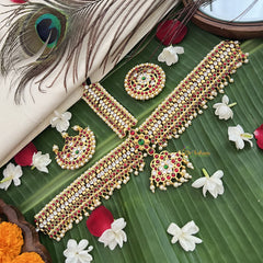 Vriksham Traditional Kemp  Tikka With Chandran Suriyan-Red Green & White-Pearl-G19638