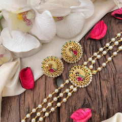 Gold look alike Pearl High Neck Choker-Peacock-Red Green White-G6018