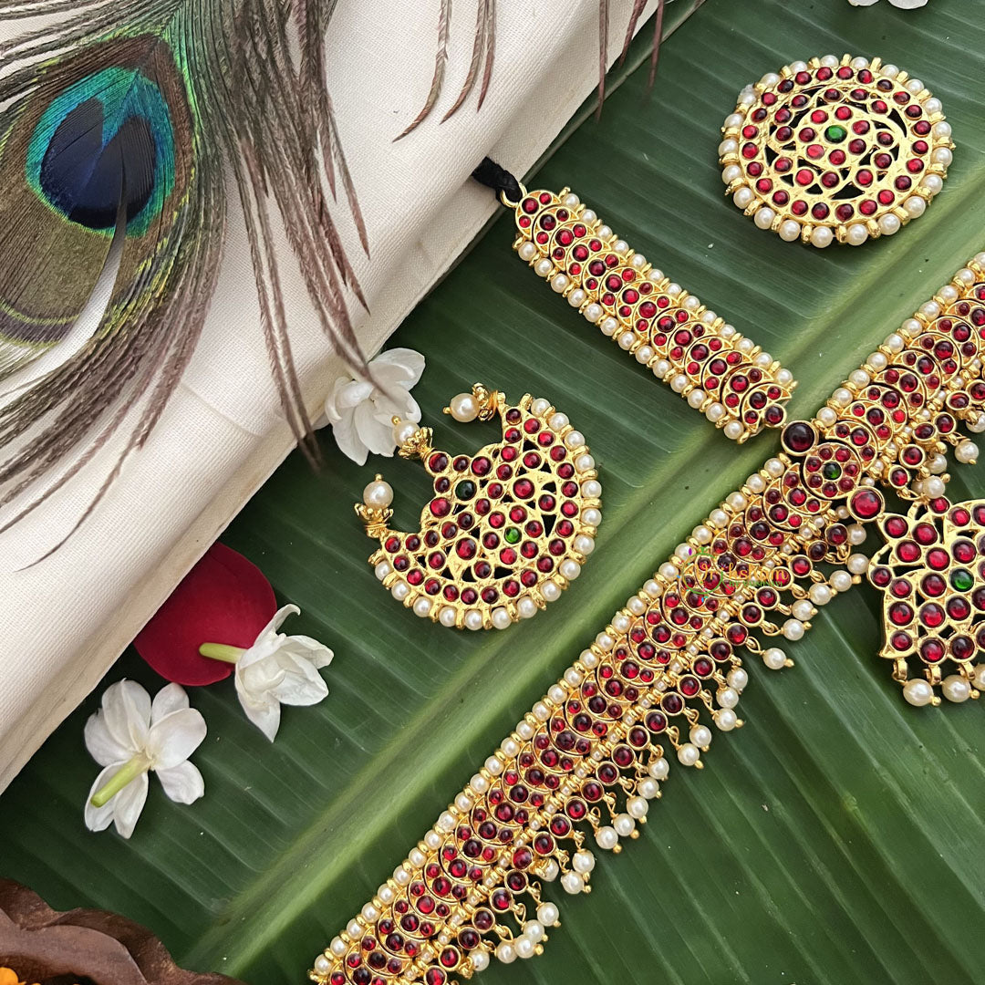Vriksham Traditional Kemp Gold Plated Moon Tikka With Chandran Suriyan-Pearl-G19634