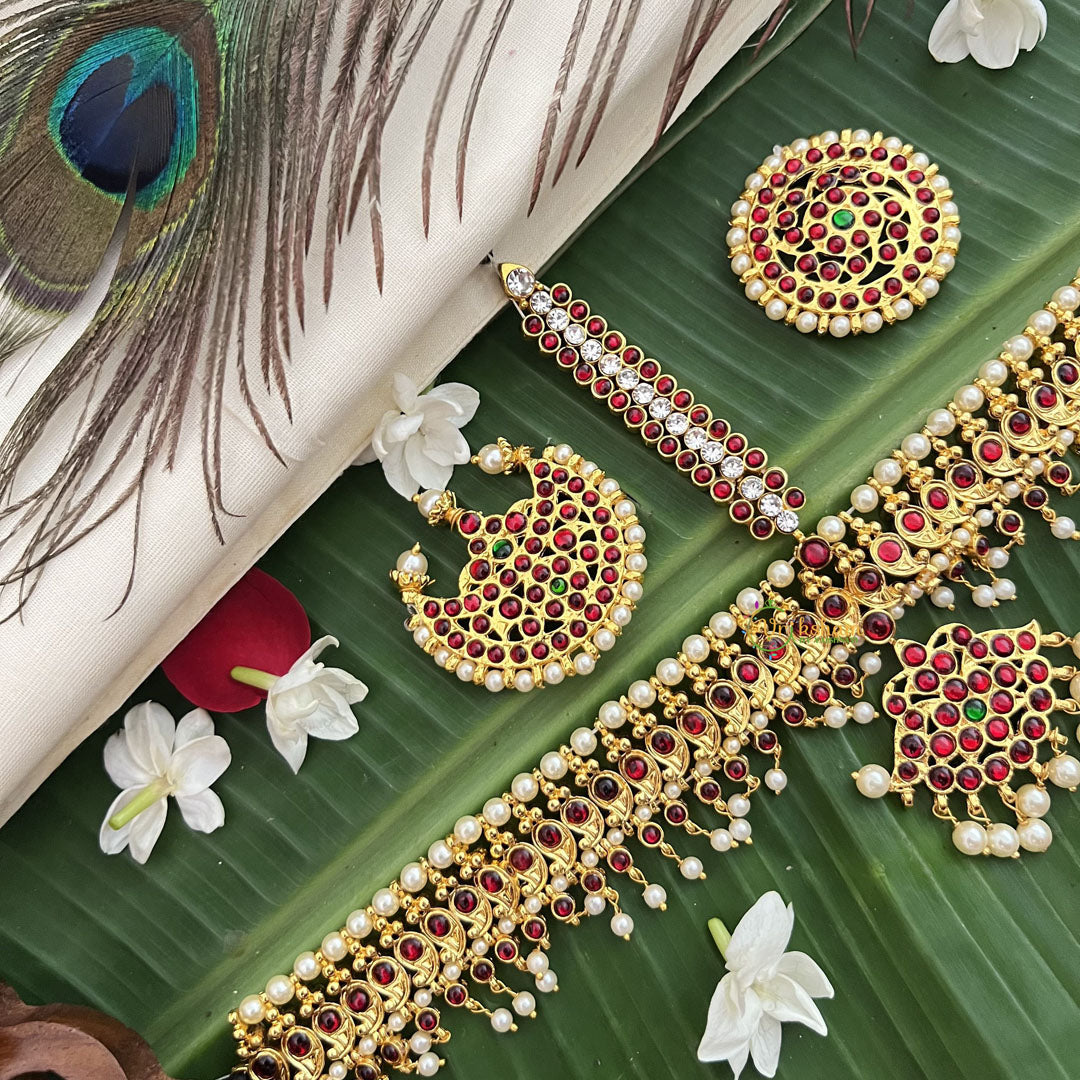 Vriksham Traditional Kemp Gold Plated Mango Tikka With Chandran Suriyan-Pearl-G19633