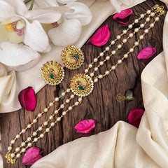 Vriksham Gold look alike Pearl High Neck Choker-Peacock Red Feather-G21790