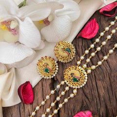 Vriksham Gold look alike Pearl High Neck Choker-Peacock Red Feather-G21790